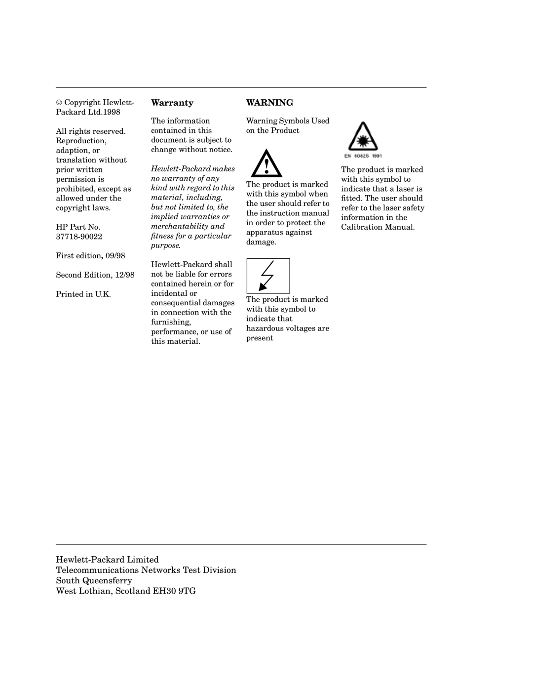 HP BER 718 37718A manual Warranty 