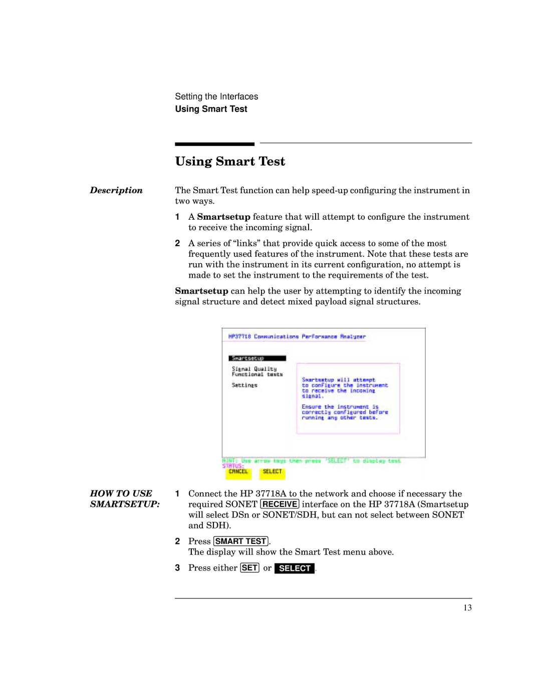 HP BER 718 37718A manual Using Smart Test, Description 