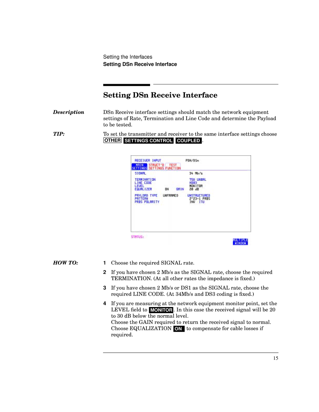 HP BER 718 37718A manual Setting DSn Receive Interface 