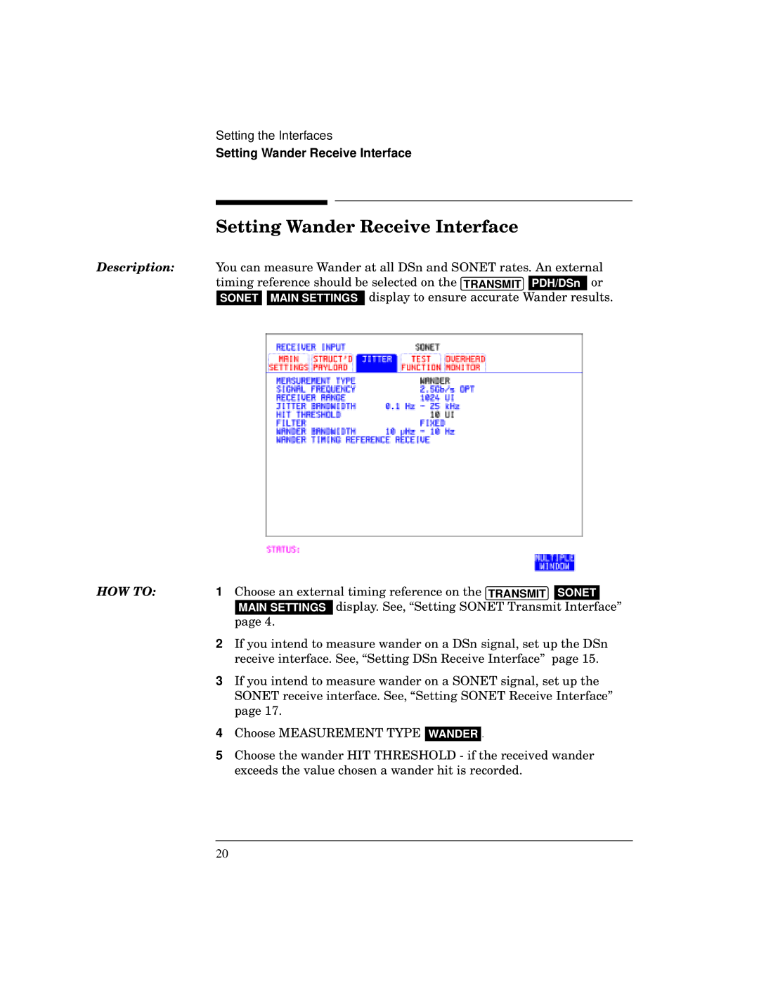 HP BER 718 37718A manual Setting Wander Receive Interface 