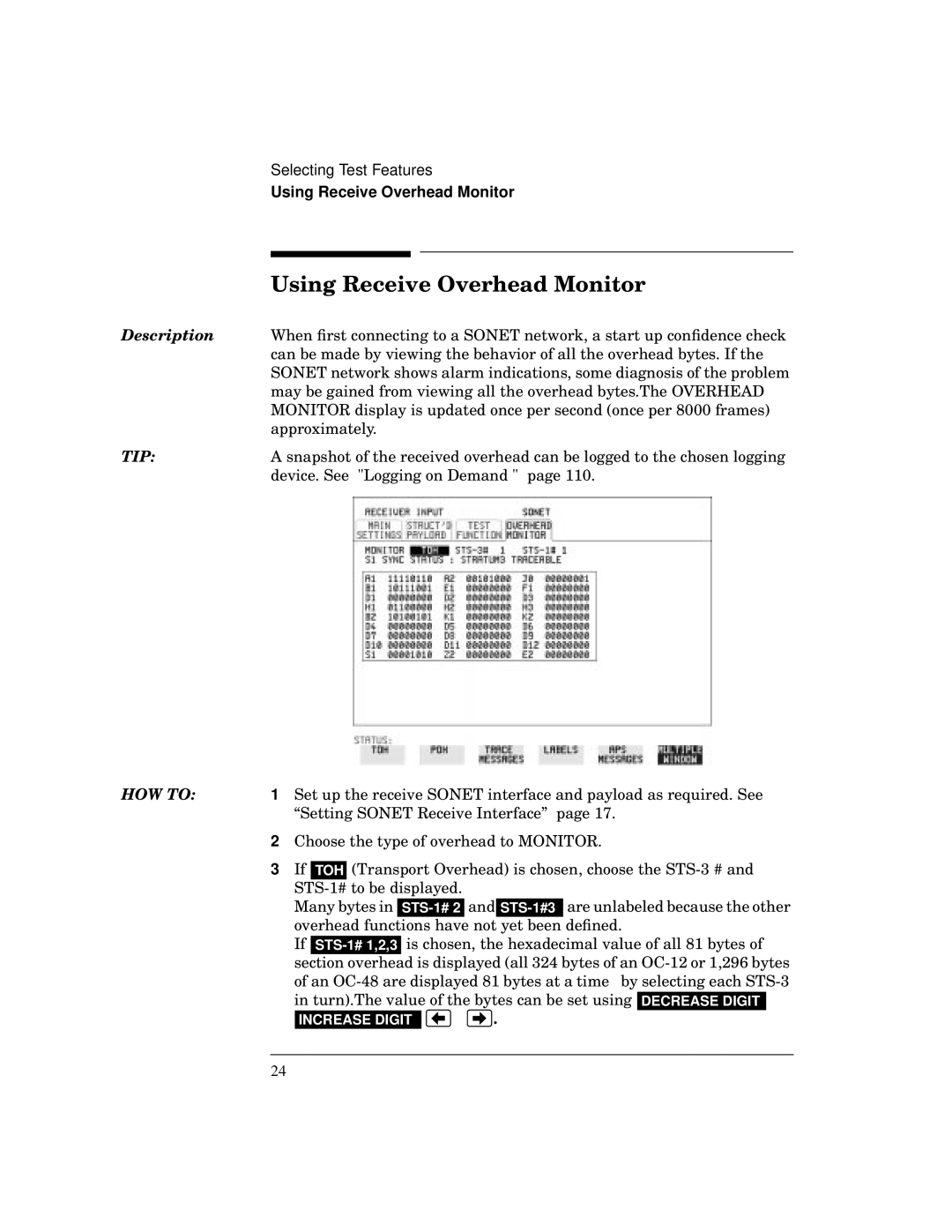 HP BER 718 37718A manual Using Receive Overhead Monitor 