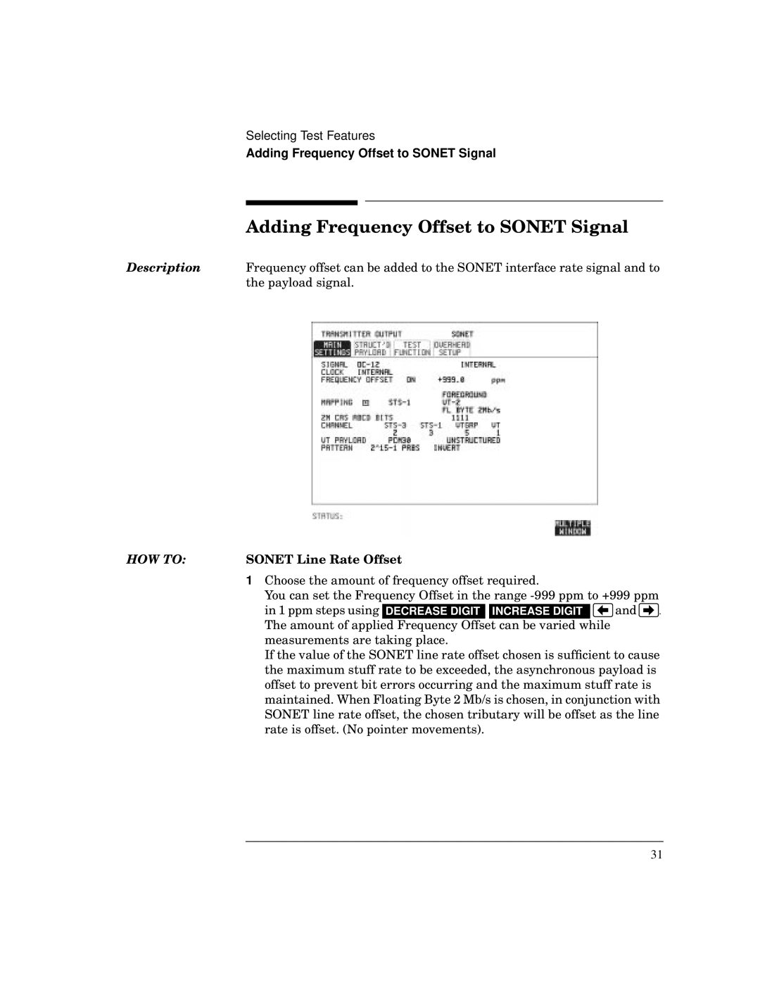 HP BER 718 37718A manual Adding Frequency Offset to Sonet Signal, HOW to Sonet Line Rate Offset 