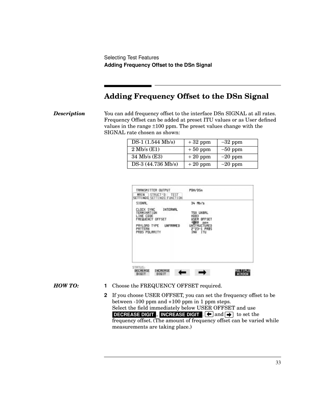 HP BER 718 37718A manual Adding Frequency Offset to the DSn Signal 