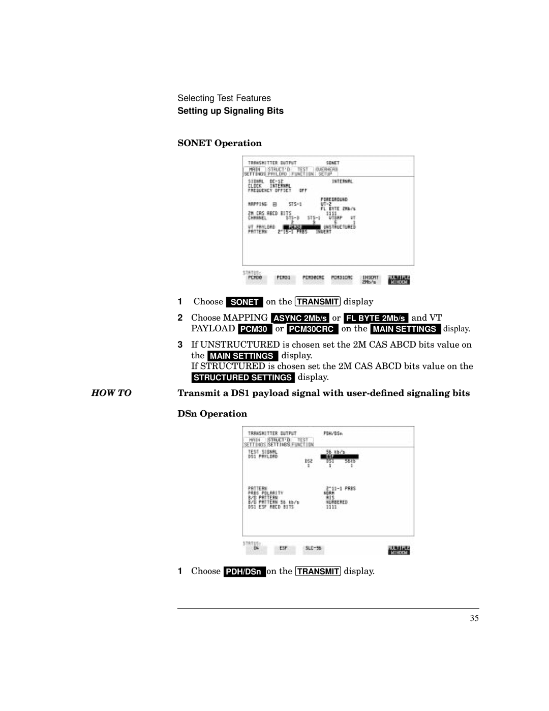 HP BER 718 37718A manual Sonet Operation, On the Transmit display 