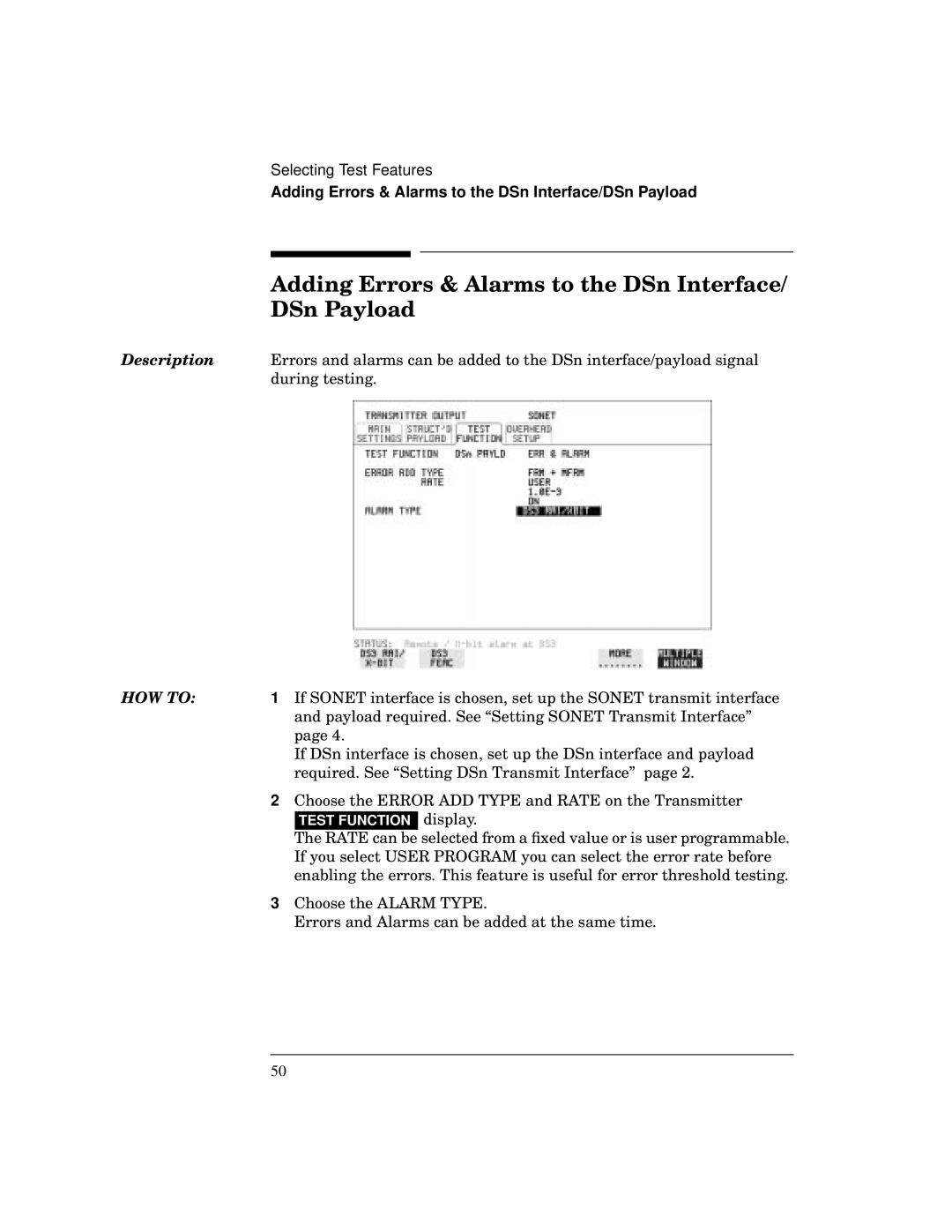 HP BER 718 37718A manual Adding Errors & Alarms to the DSn Interface/ DSn Payload 