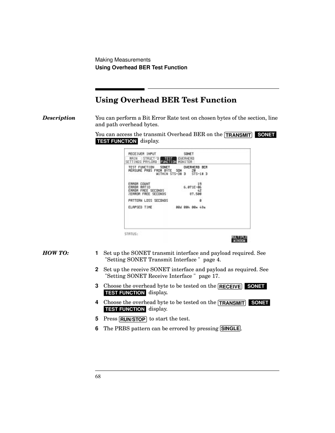 HP BER 718 37718A manual Using Overhead BER Test Function 