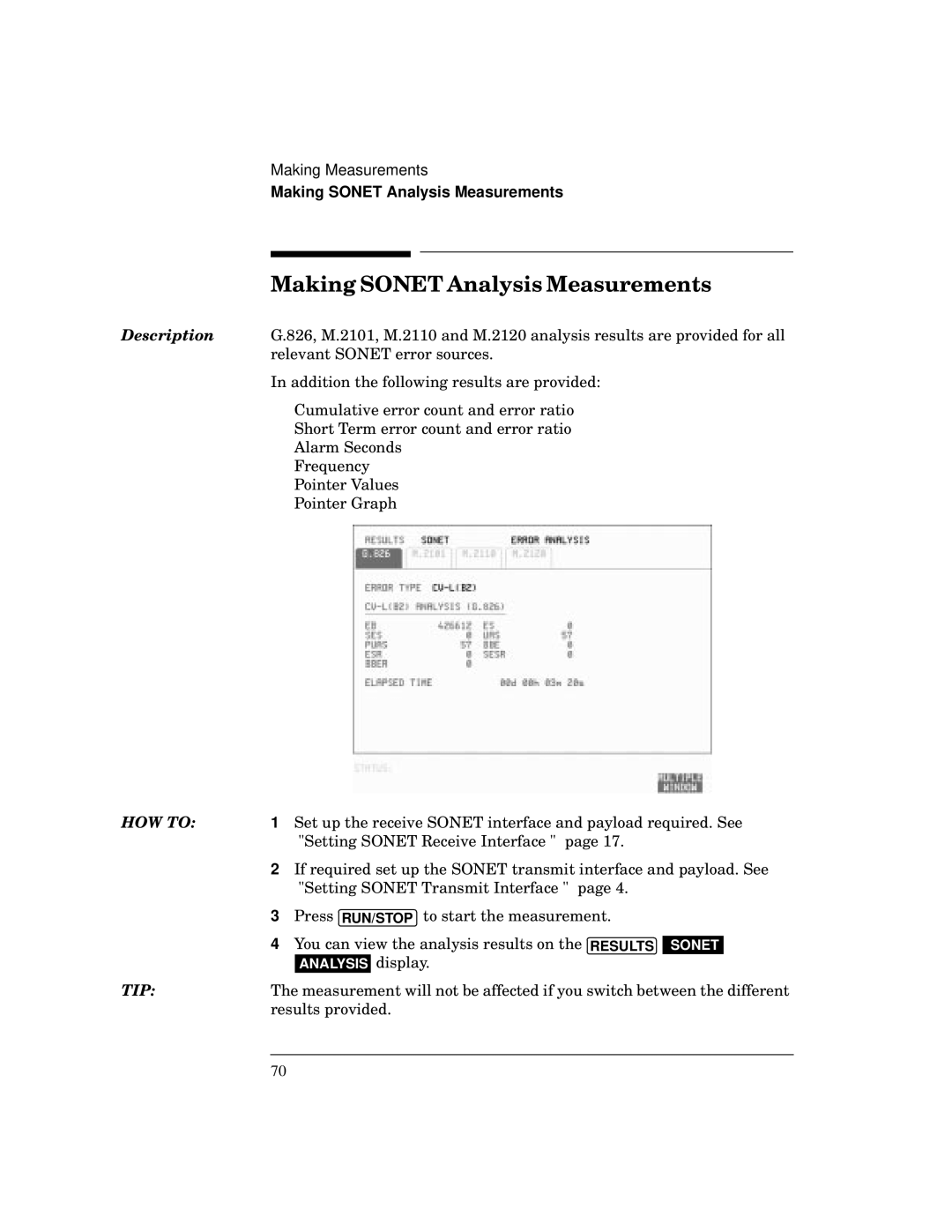 HP BER 718 37718A manual Making Sonet Analysis Measurements 