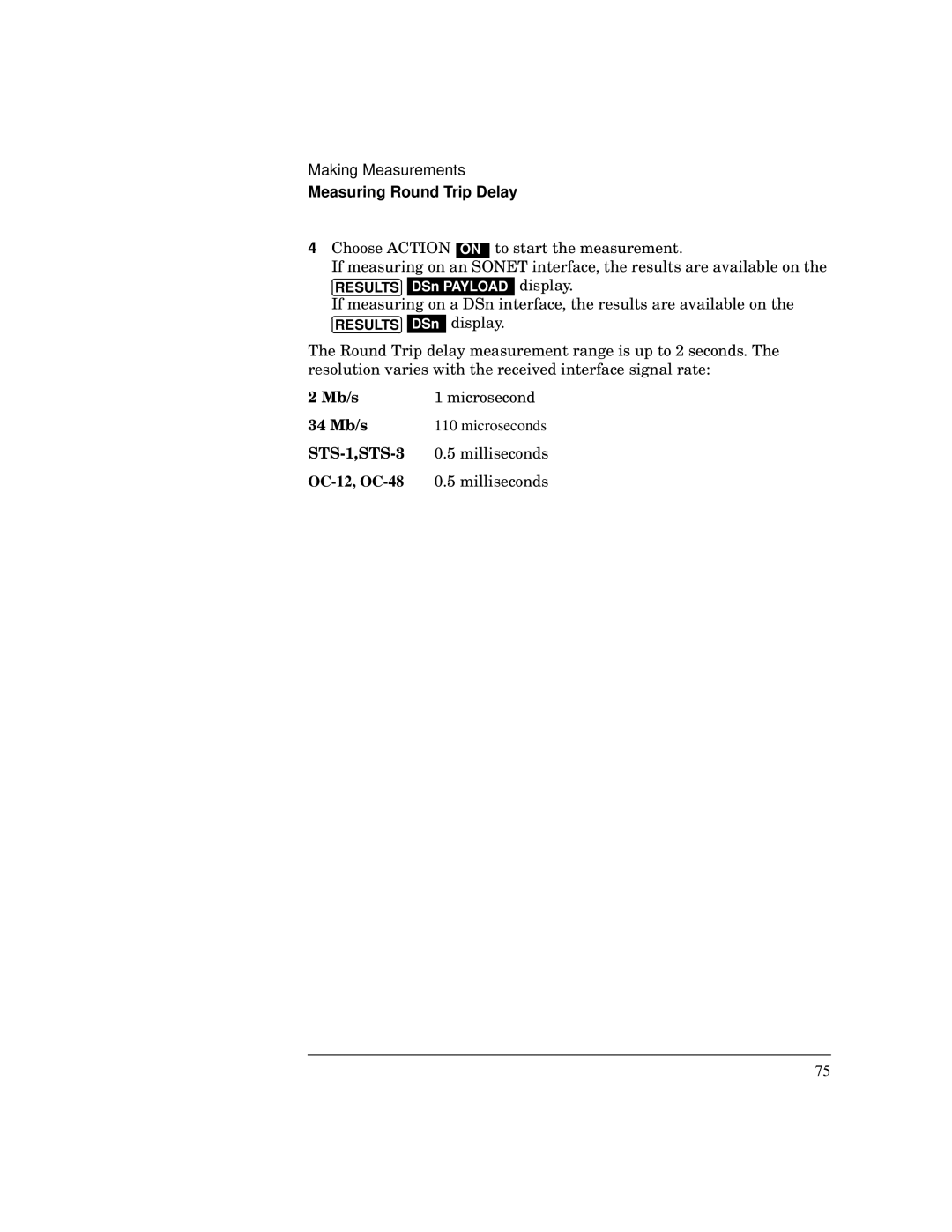 HP BER 718 37718A manual Mb/s Microsecond 34 Mb/s Microseconds, OC-12, OC-48 Milliseconds 