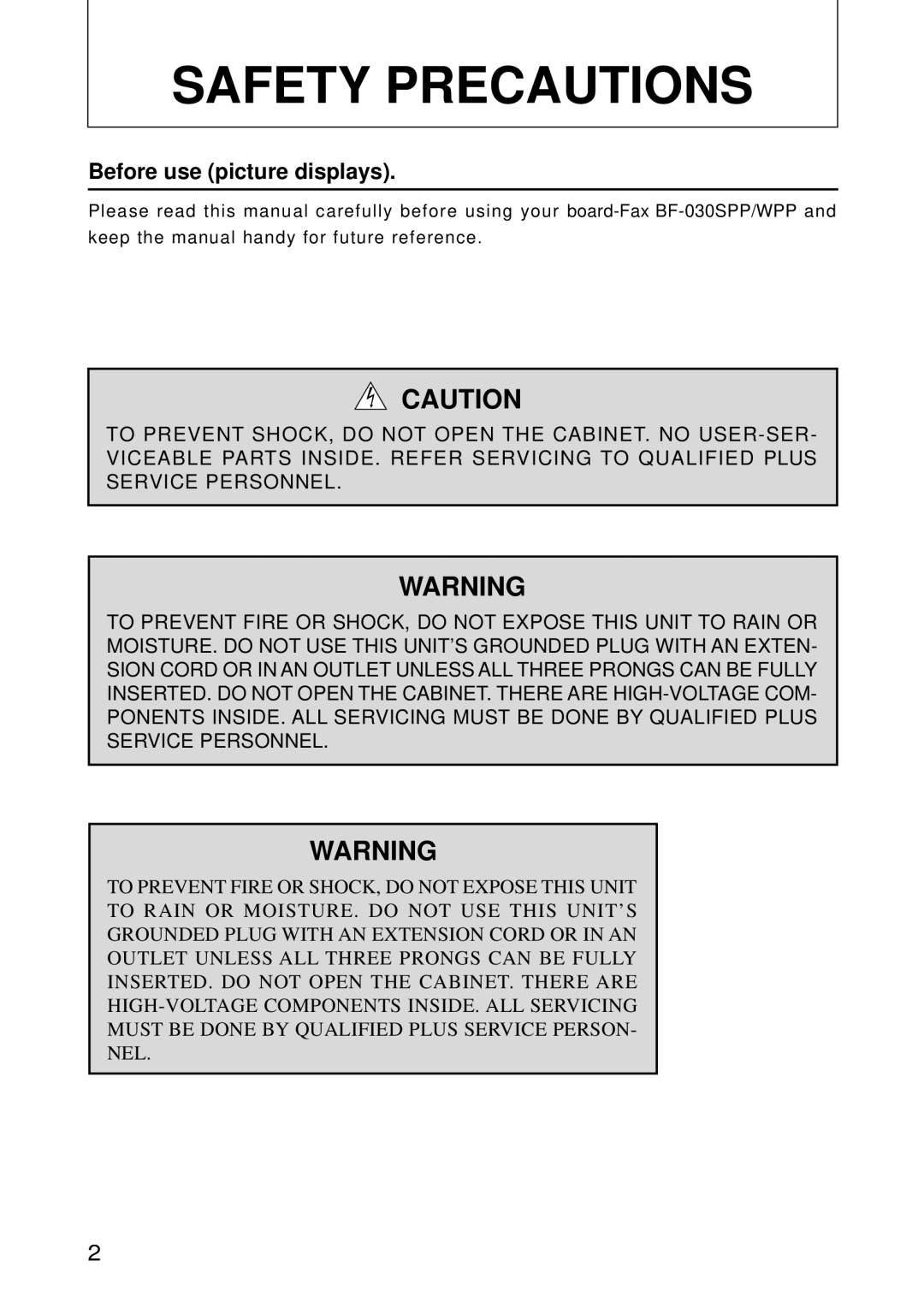 HP BF-030SPP, WPP Safety Precautions, Please read this manual carefully before using your 