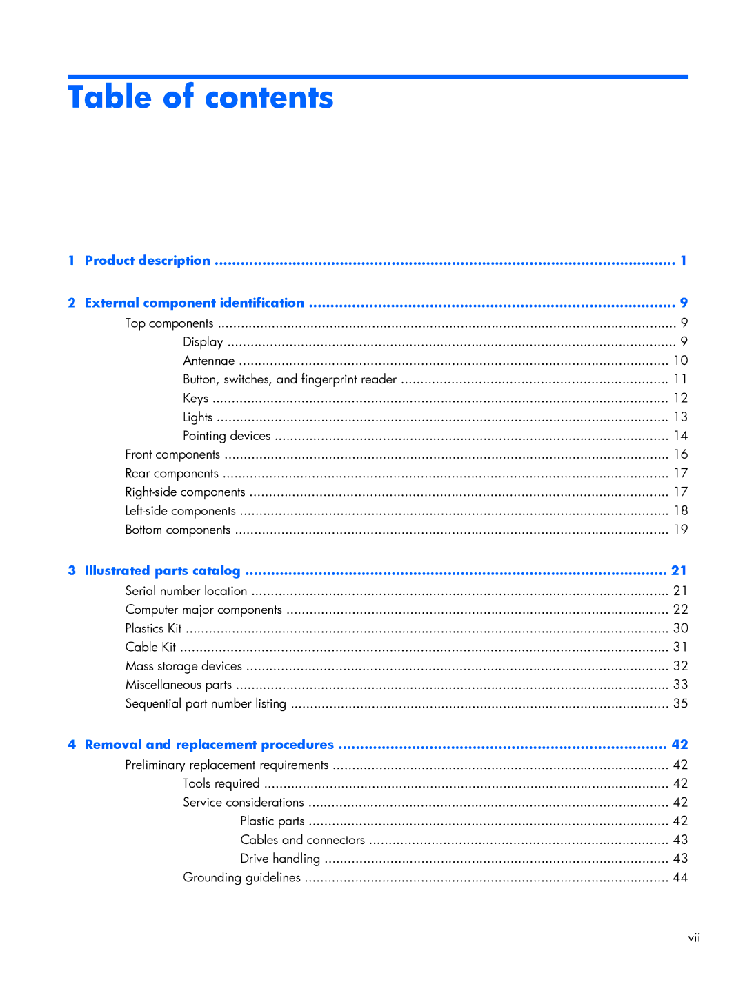 HP FN010UTABA, BJ840USABA manual Table of contents 