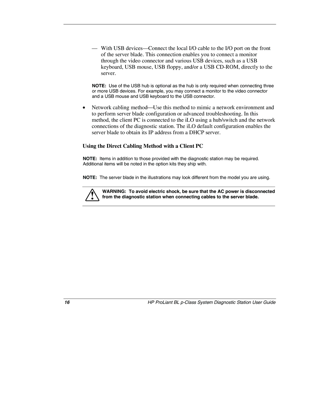 HP BL p-Class System 230859-004 manual Using the Direct Cabling Method with a Client PC 