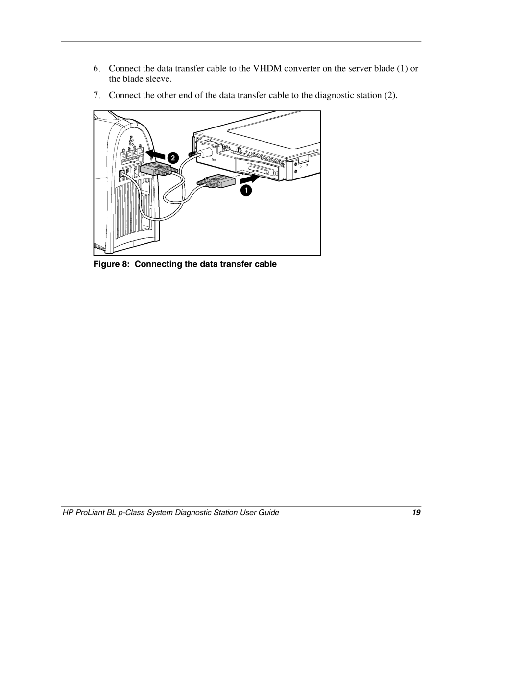 HP BL p-Class System 230859-004 manual Connecting the data transfer cable 