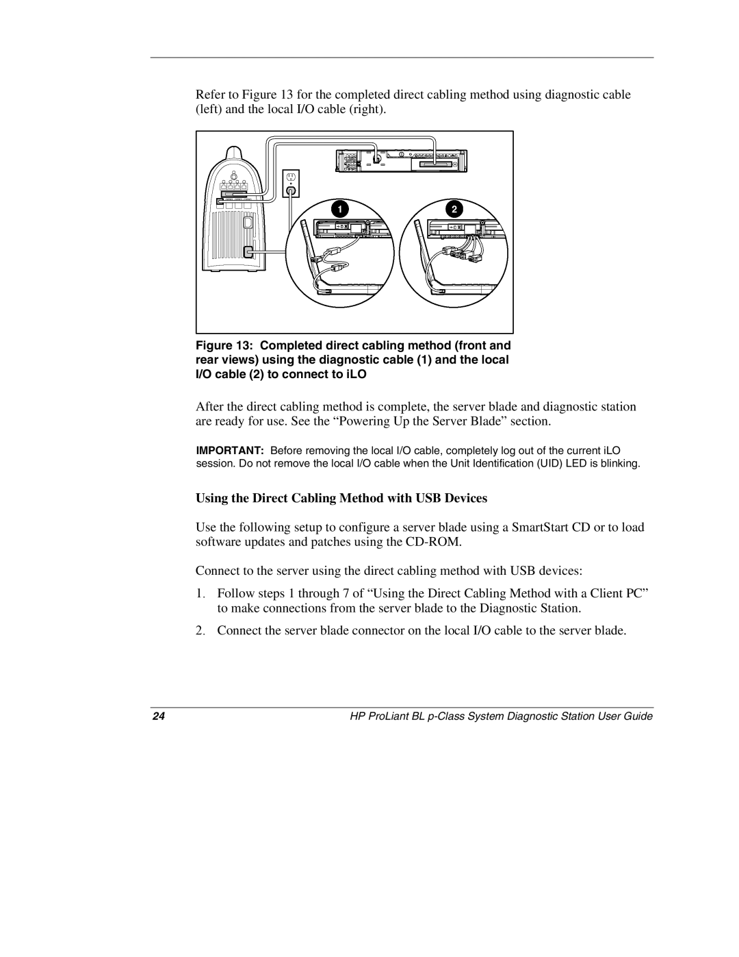 HP BL p-Class System 230859-004 manual Using the Direct Cabling Method with USB Devices 