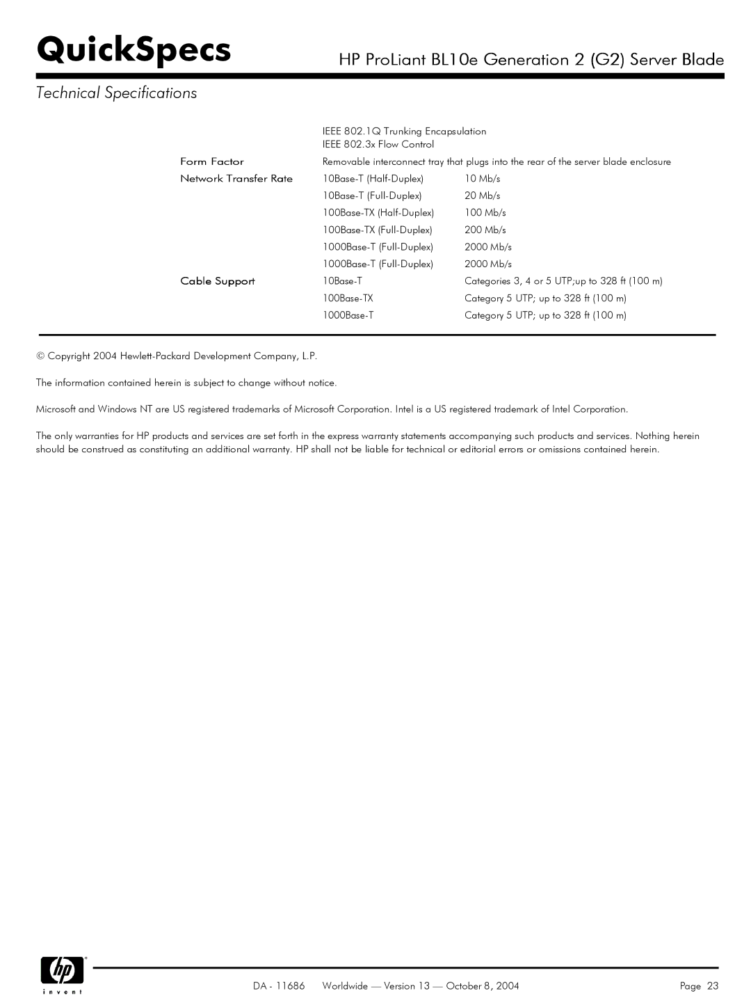 HP BL10e manual Ieee 802.1Q Trunking Encapsulation Ieee 802.3x Flow Control 