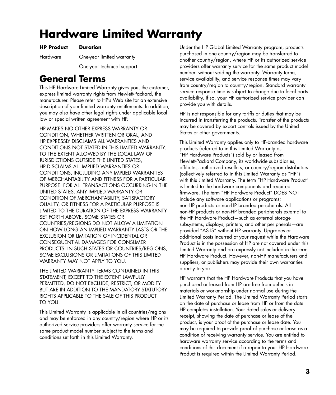 HP Blackbird 002-01A Gaming System, Blackbird 002-21A Gaming System manual Hardware Limited Warranty, General Terms 