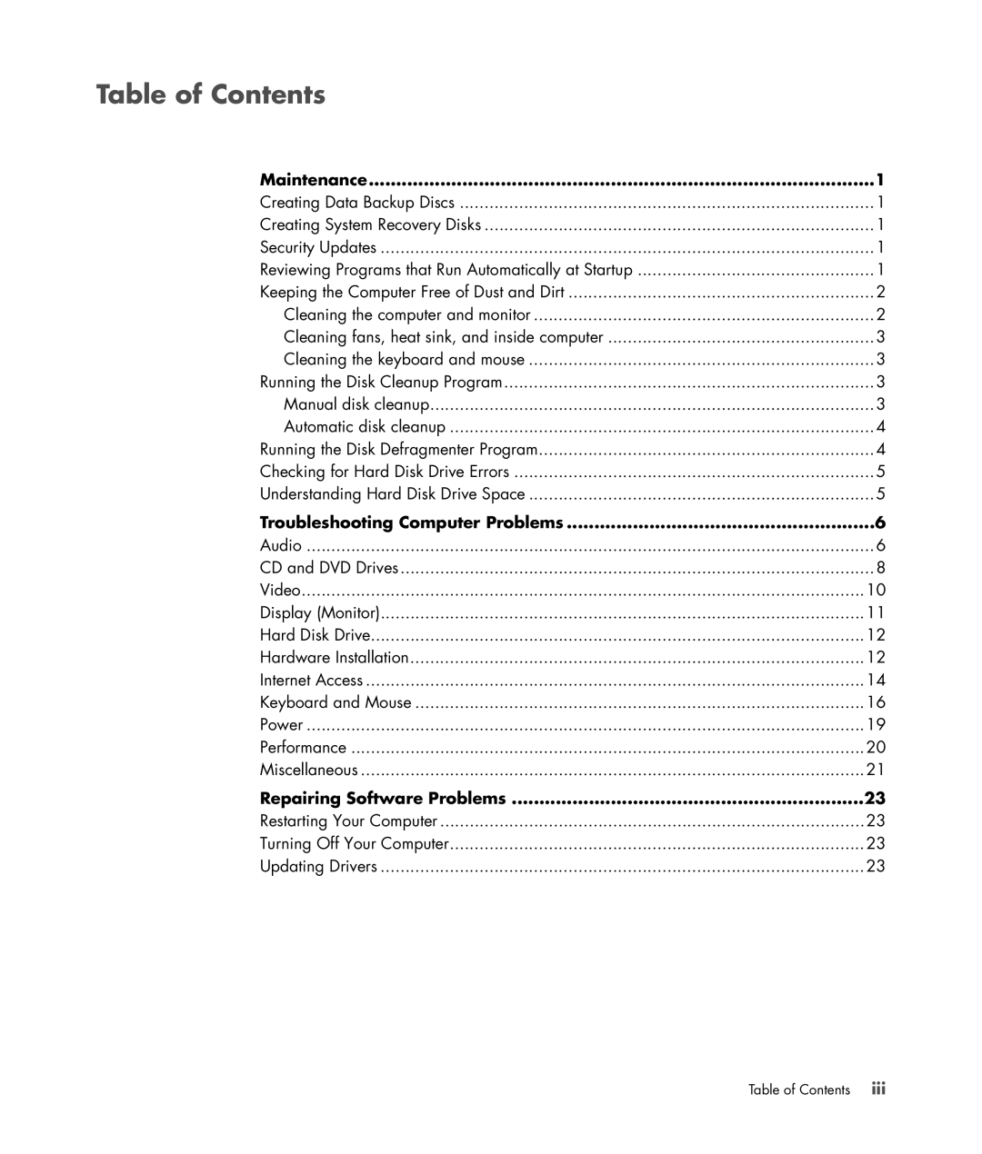 HP Blackbird 002-01A Gaming System, Blackbird 002-21A Gaming System manual Table of Contents 