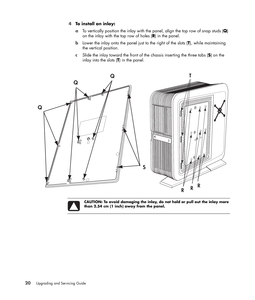 HP Blackbird 002-21A Gaming System, Blackbird 002-01A Gaming System manual To install an inlay 