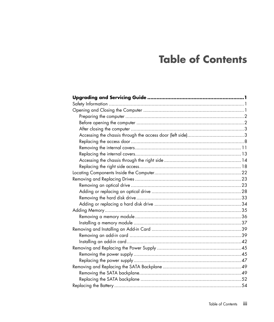 HP Blackbird 002-01A Gaming System, Blackbird 002-21A Gaming System manual Table of Contents 