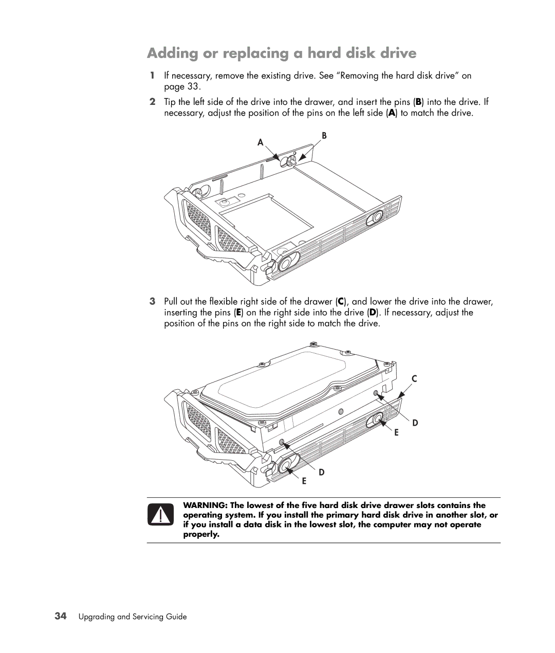 HP Blackbird 002-21A Gaming System, Blackbird 002-01A Gaming System manual Adding or replacing a hard disk drive 