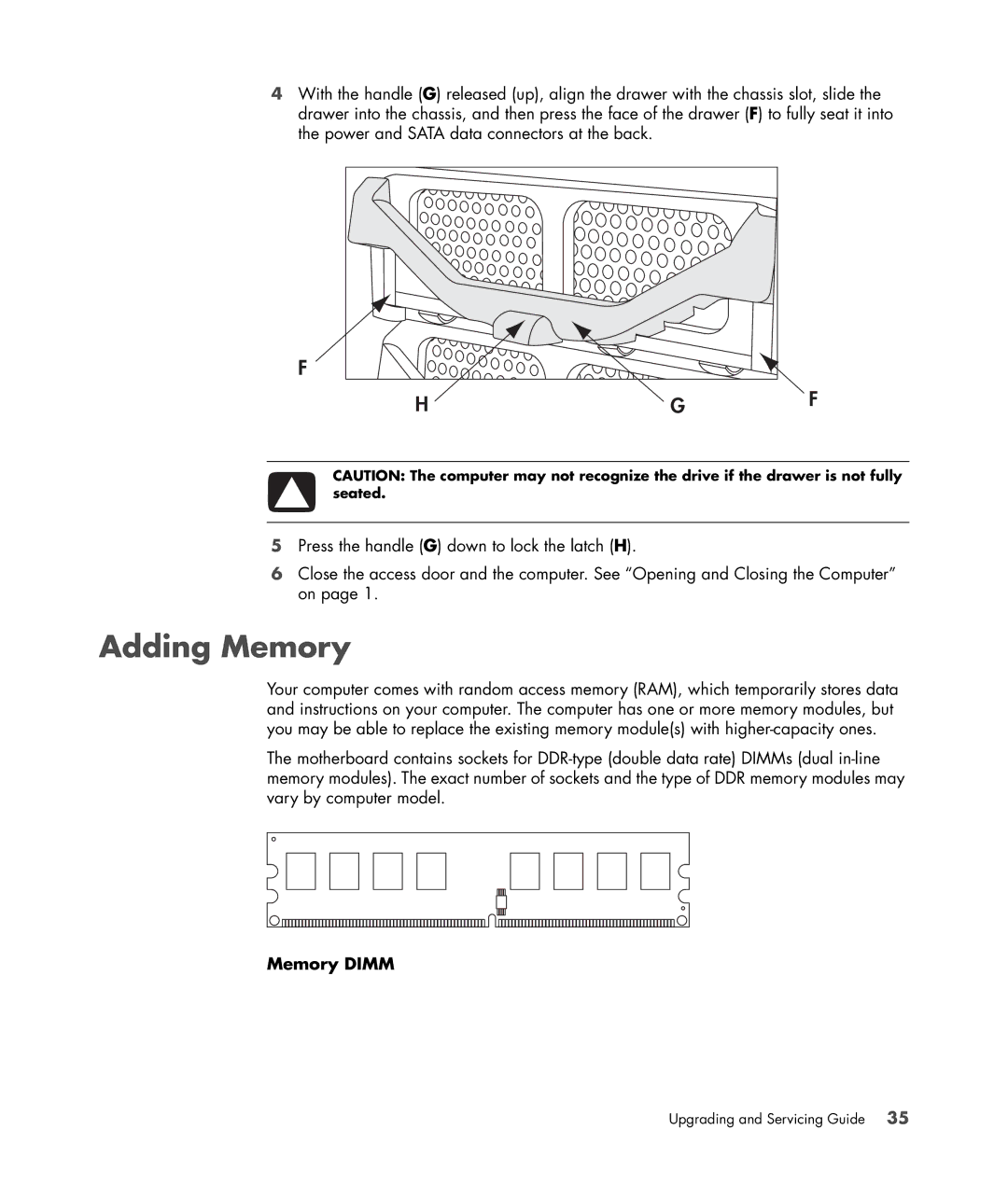 HP Blackbird 002-01A Gaming System, Blackbird 002-21A Gaming System manual Adding Memory, Memory Dimm 