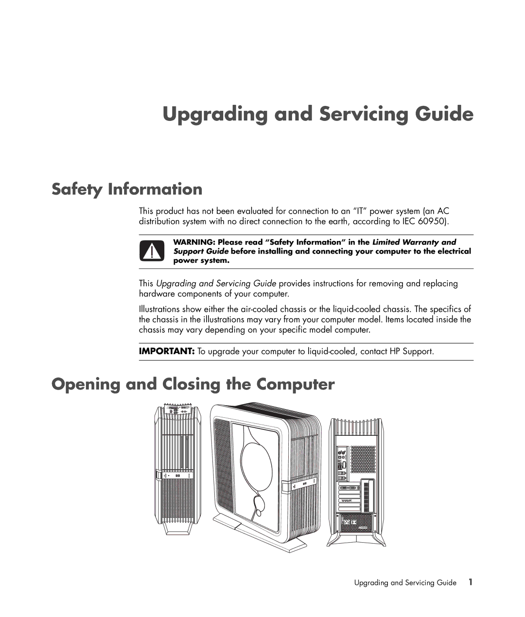 HP Blackbird 002-01A Gaming System, Blackbird 002-21A Gaming System Safety Information, Opening and Closing the Computer 