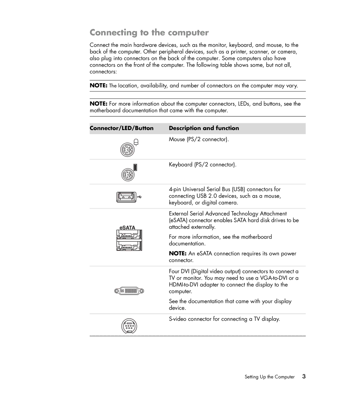 HP Blackbird 002-01A Gaming System manual Connecting to the computer, Connector/LED/Button Description and function 