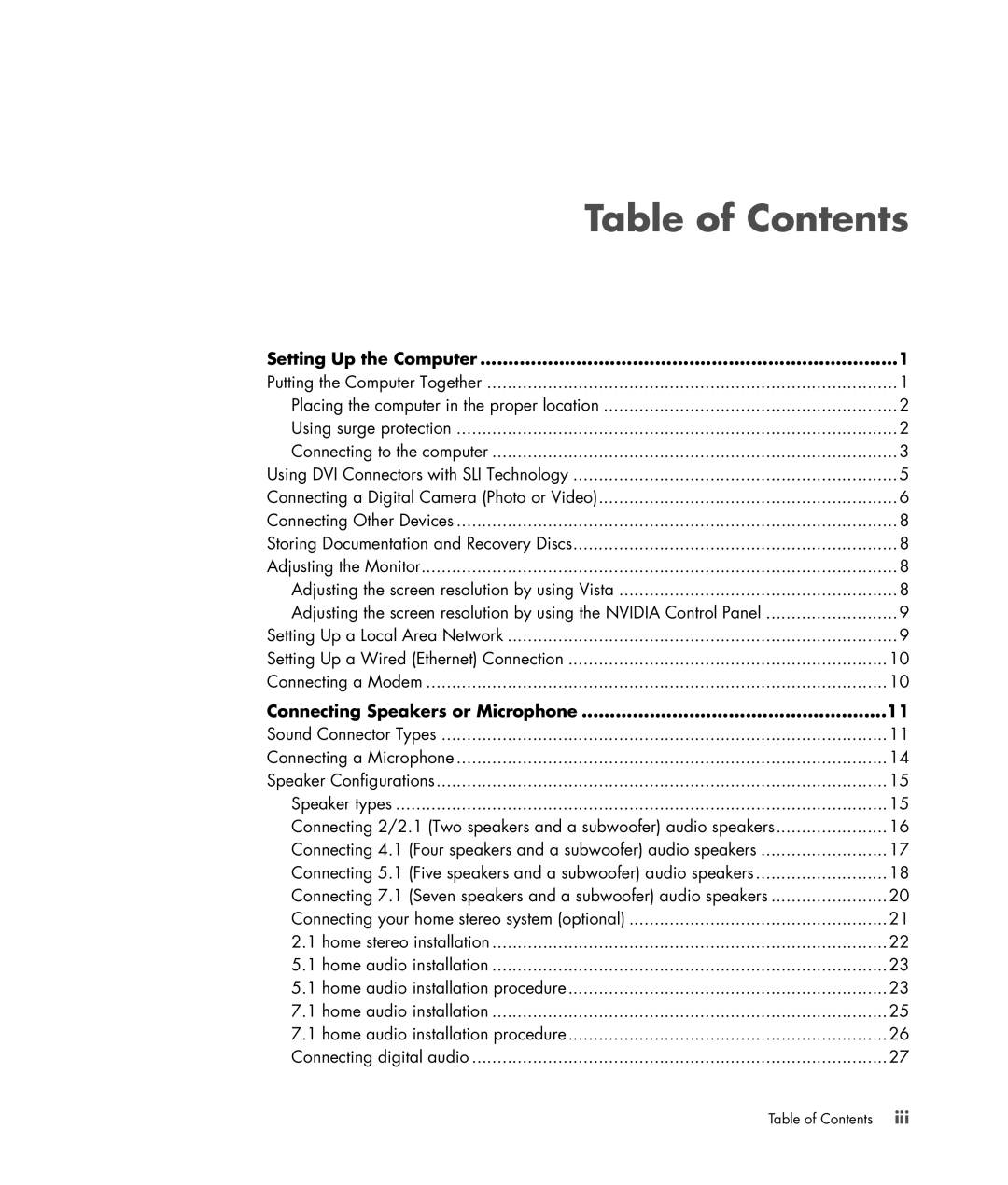 HP Blackbird 002-01A Gaming System, Blackbird 002-21A Gaming System manual Table of Contents 