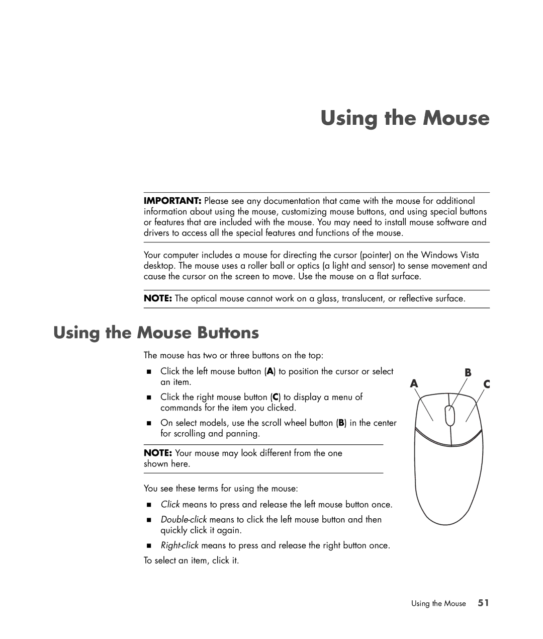 HP Blackbird 002-01A Gaming System, Blackbird 002-21A Gaming System manual Using the Mouse Buttons 