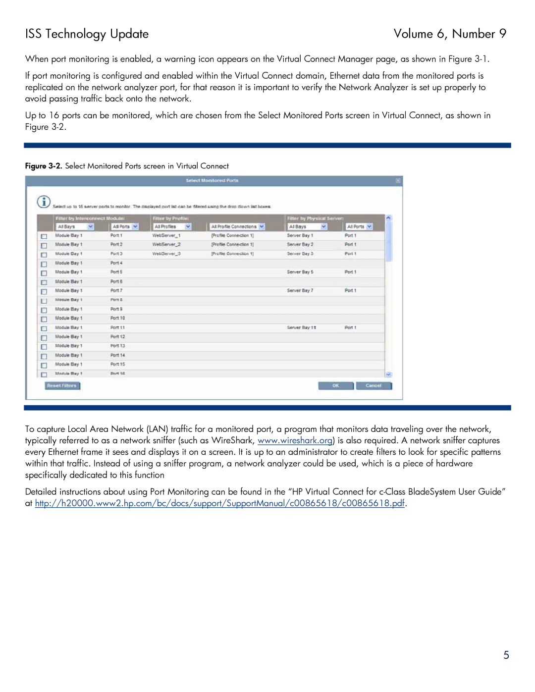 HP blade xw460c blade manual Select Monitored Ports screen in Virtual Connect 