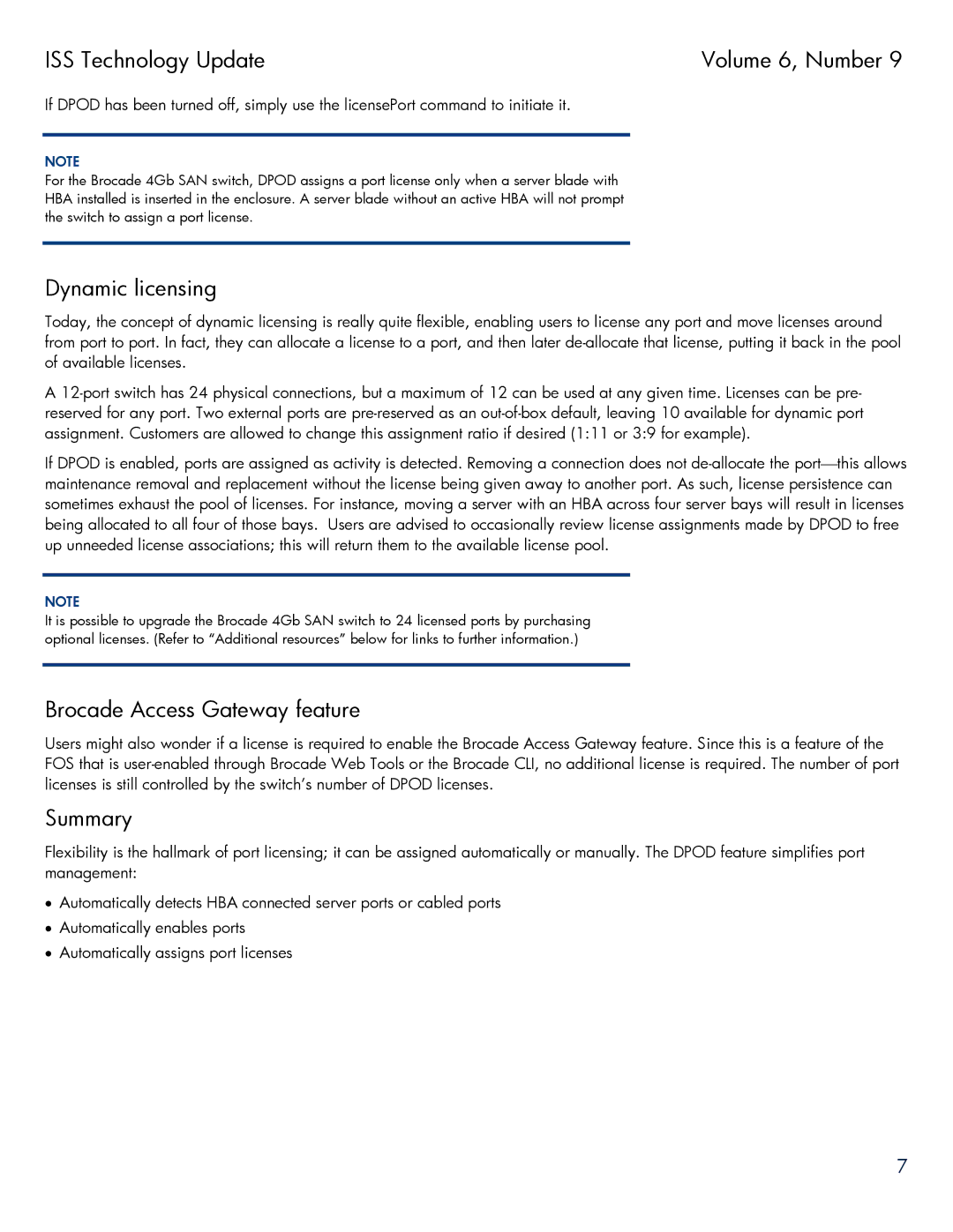 HP blade xw460c blade manual Dynamic licensing, Brocade Access Gateway feature, Summary 