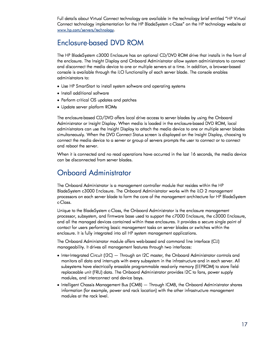HP BladeSystem Enclosure technologies manual Enclosure-based DVD ROM, Onboard Administrator 