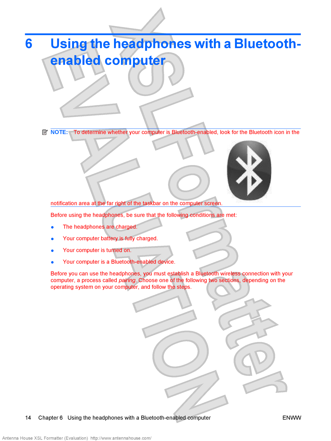 HP Bluetooth Active Noise Cancellation Stereo Headphones manual Using the headphones with a Bluetooth- enabled computer 