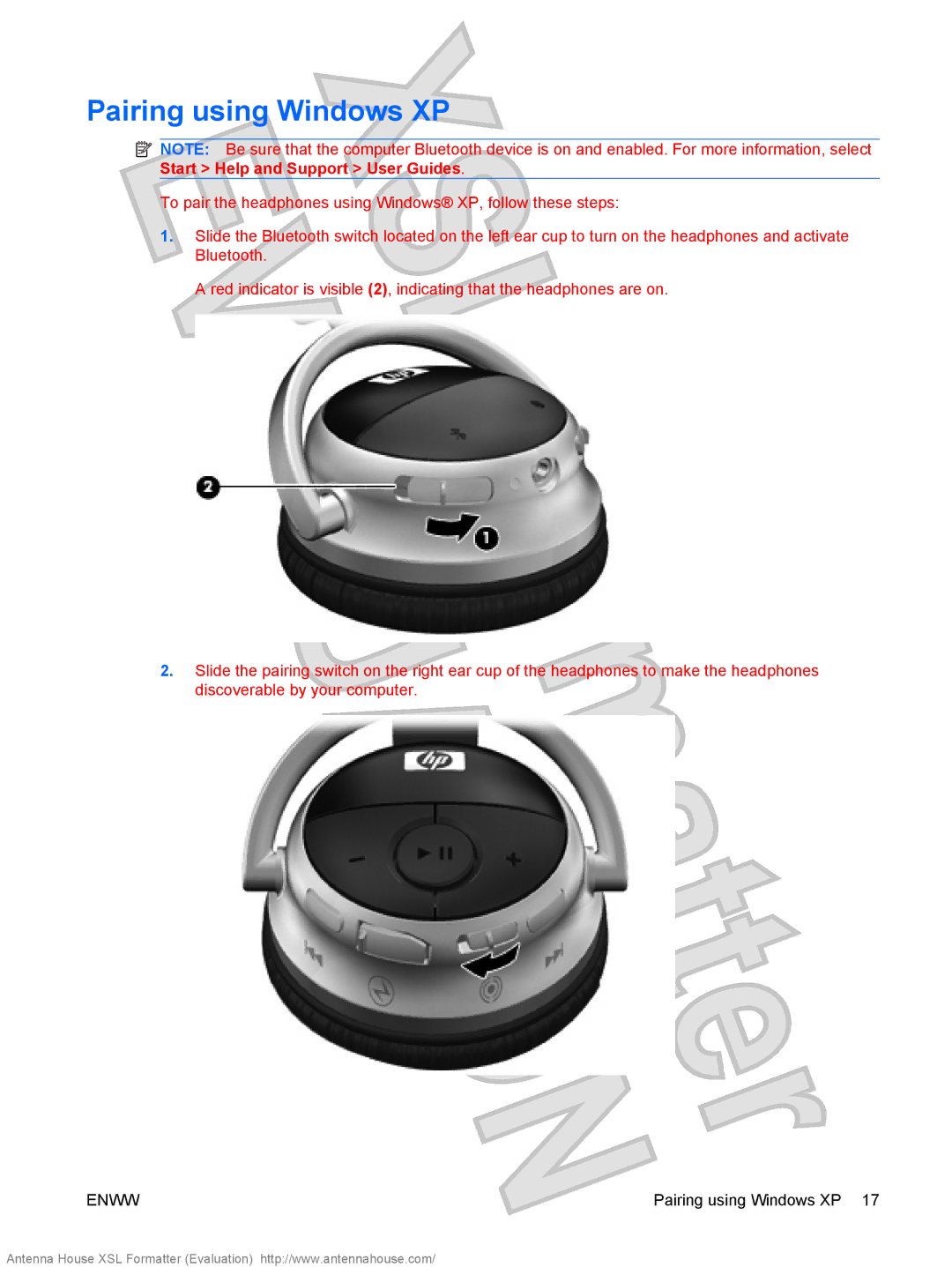 HP Bluetooth Active Noise Cancellation Stereo Headphones manual Pairing using Windows XP 