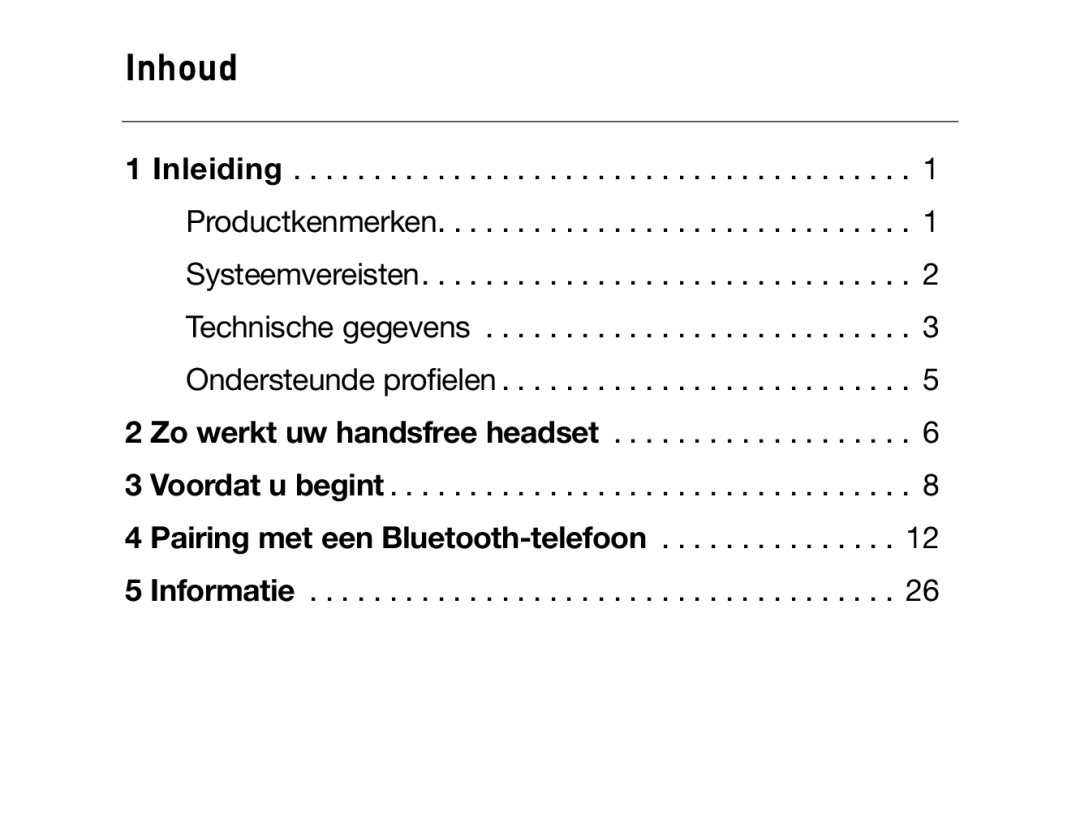 HP Bluetooth Hands-Free Headset F8T061ea manual Inhoud 