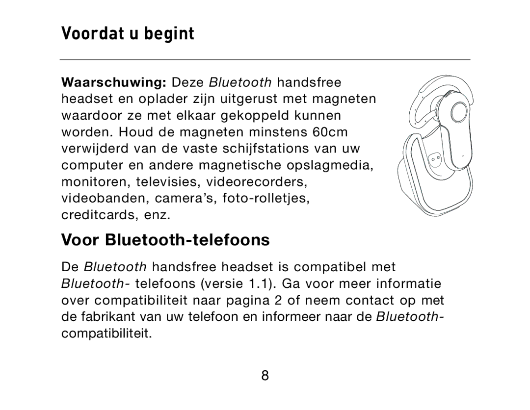 HP Bluetooth Hands-Free Headset F8T061ea manual Voordat u begint, Voor Bluetooth-telefoons 