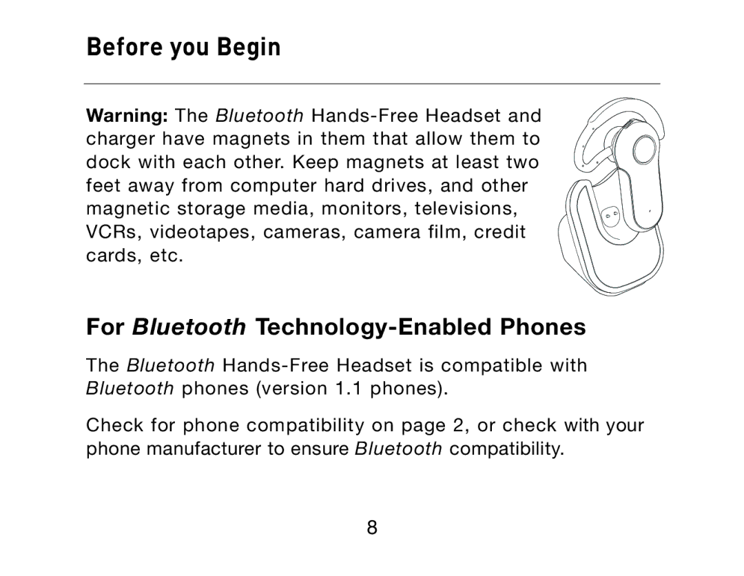 HP Bluetooth Hands-Free Headset F8T061ea manual Before you Begin, For Bluetooth Technology-Enabled Phones 