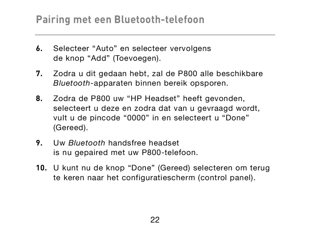 HP Bluetooth Hands-Free Headset F8T061ea manual Pairing met een Bluetooth-telefoon 