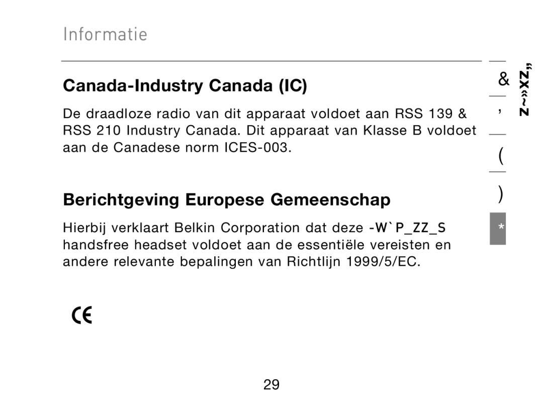 HP Bluetooth Hands-Free Headset F8T061ea manual Canada-Industry Canada IC, Berichtgeving Europese Gemeenschap 