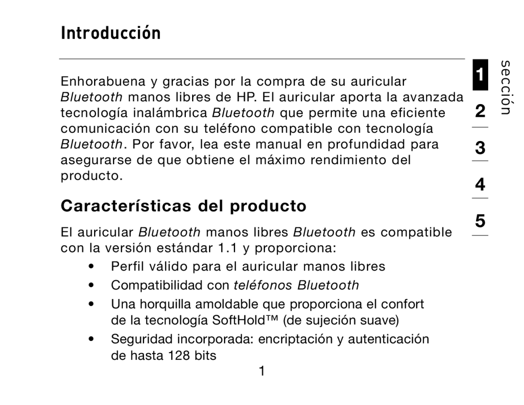 HP Bluetooth Hands-Free Headset F8T061ea manual Introducción, Características del producto 