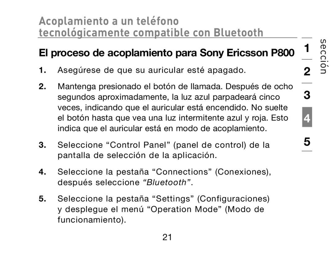 HP Bluetooth Hands-Free Headset F8T061ea manual El proceso de acoplamiento para Sony Ericsson P800 