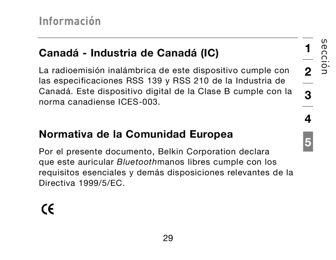 HP Bluetooth Hands-Free Headset F8T061ea manual Canadá Industria de Canadá IC, Normativa de la Comunidad Europea 