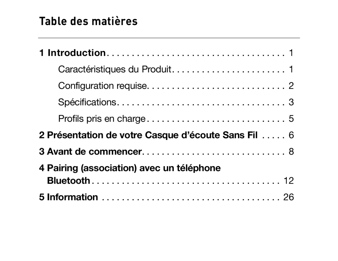 HP Bluetooth Hands-Free Headset F8T061ea manual Table des matières 