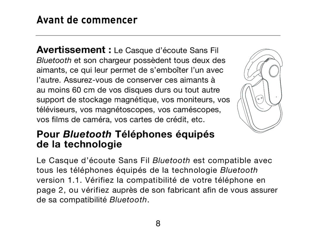 HP Bluetooth Hands-Free Headset F8T061ea manual Avant de commencer, Pour Bluetooth Téléphones équipés de la technologie 