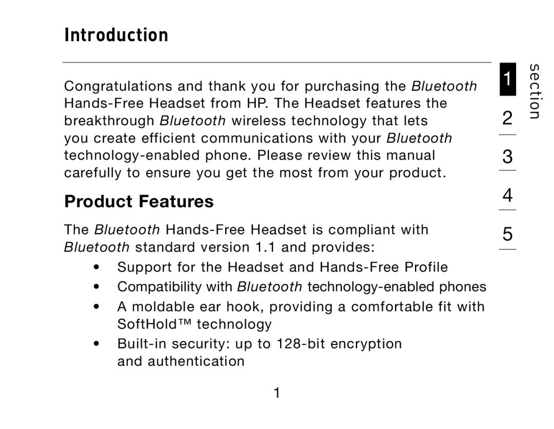 HP Bluetooth Hands-Free Headset F8T061ea manual Introduction, Product Features 