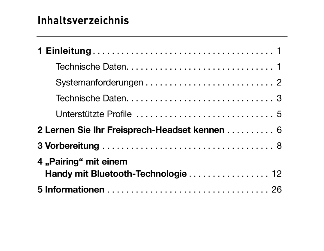 HP Bluetooth Hands-Free Headset F8T061ea manual Inhaltsverzeichnis 