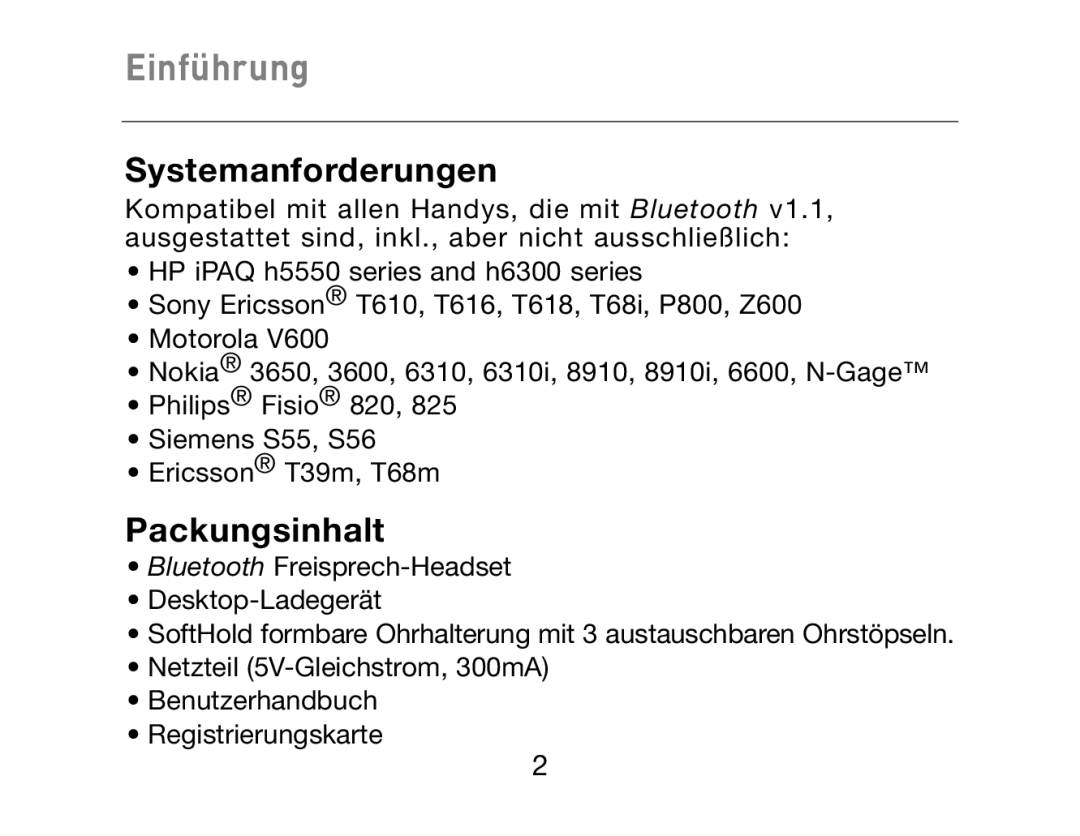 HP Bluetooth Hands-Free Headset F8T061ea manual Einführung, Systemanforderungen, Packungsinhalt 