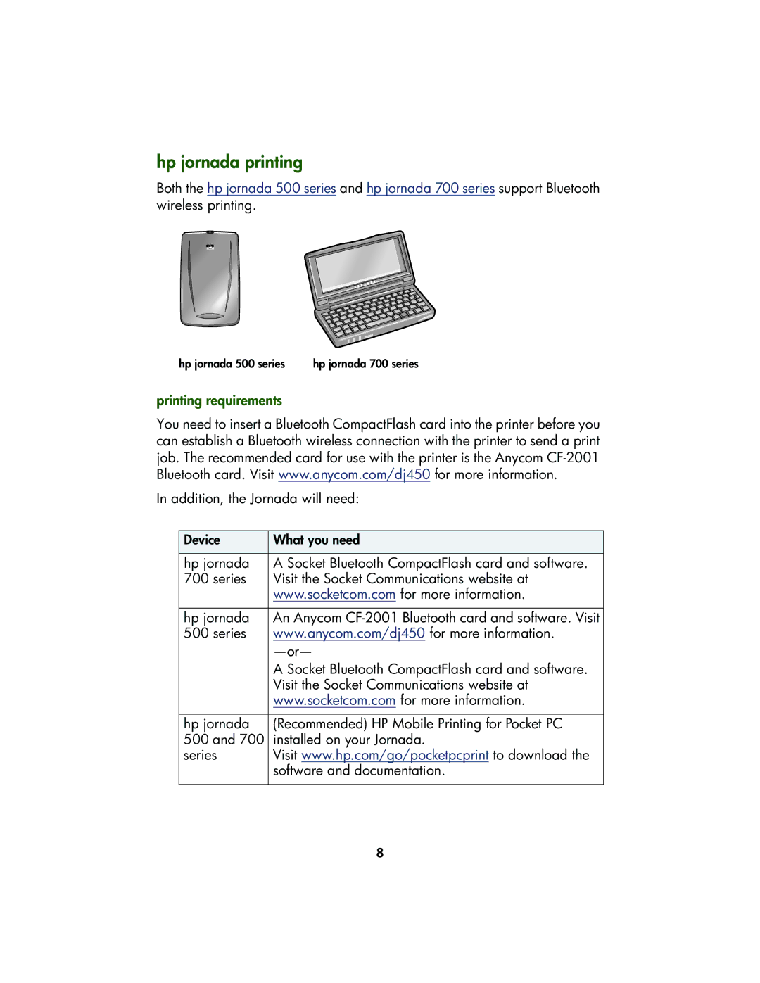 HP Bluetooth printing 450 mobile 450 manual Hp jornada printing, Printing requirements 