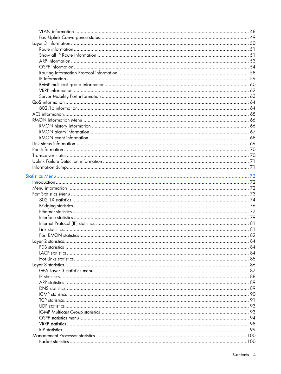 HP BMD00022 manual 100, Statistics Menu 