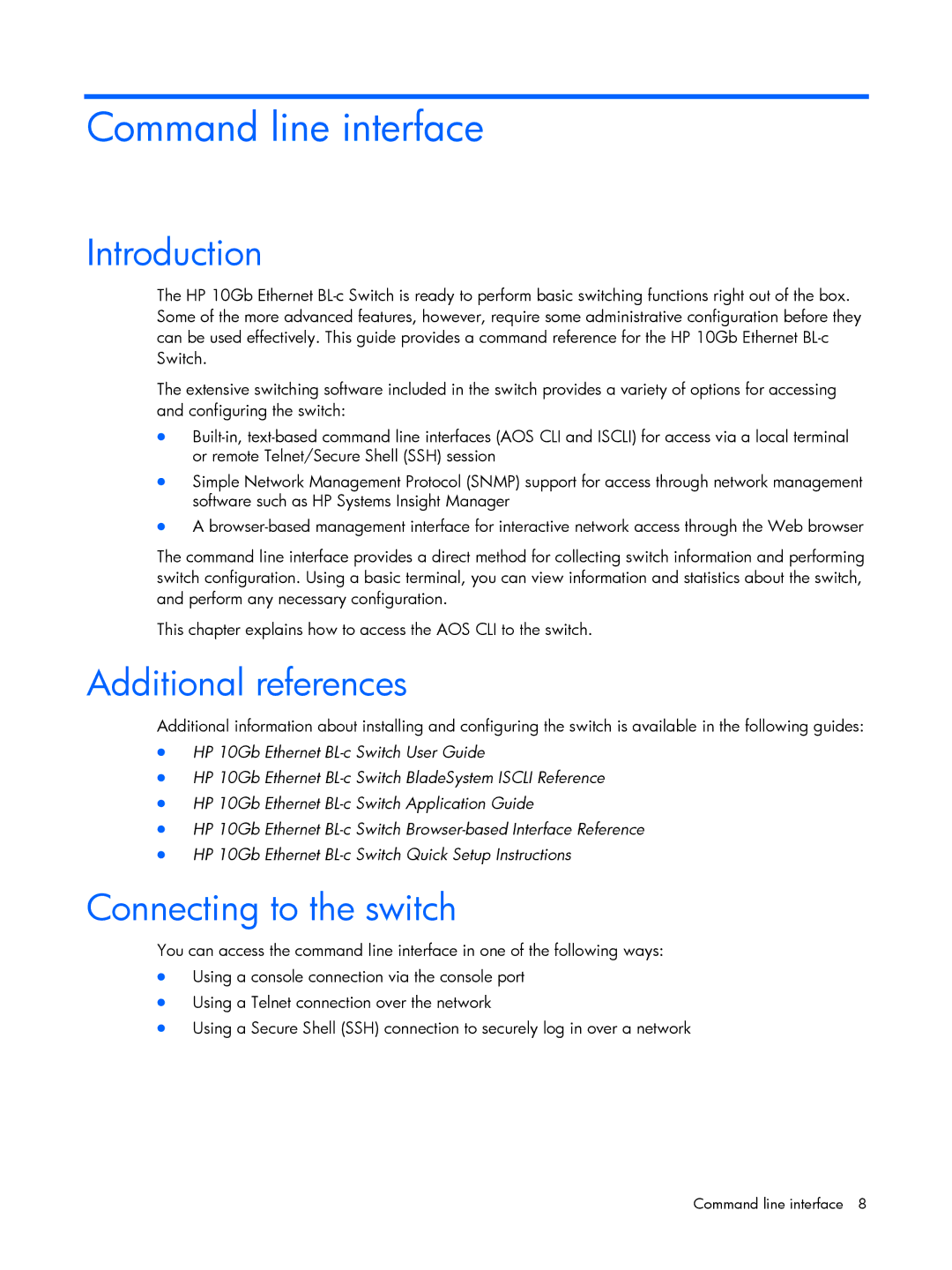 HP BMD00022 manual Introduction, Additional references, Connecting to the switch 