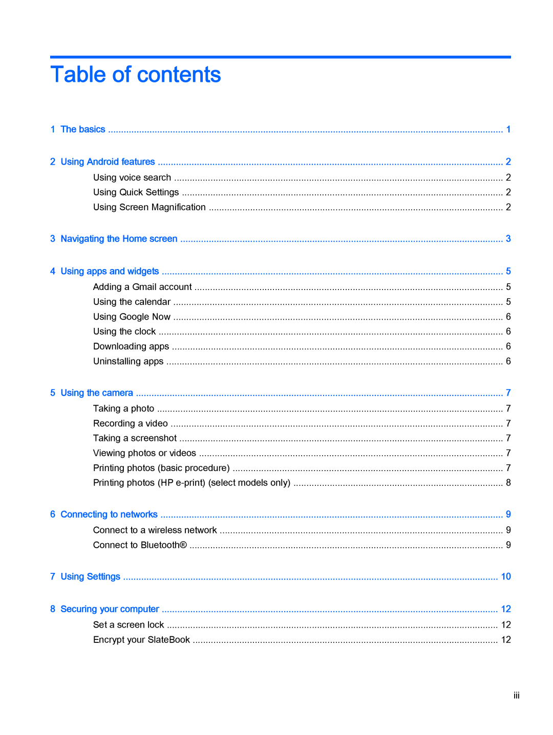 HP Book 14-p091nr, Book 14-p010nr, Book 14-p001xx manual Table of contents 